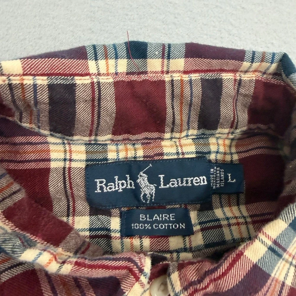 Vintage Polo Ralph Lauren Button Down Shirt Large Maroon Blaire Plaid Preppy